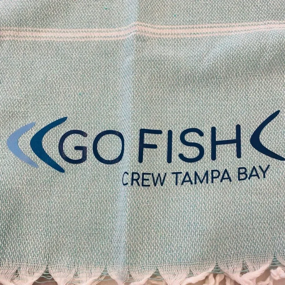 NWOT Crew Tampa Bay Go Fish Striped Fringe Turkish Beach Towel Blue 37